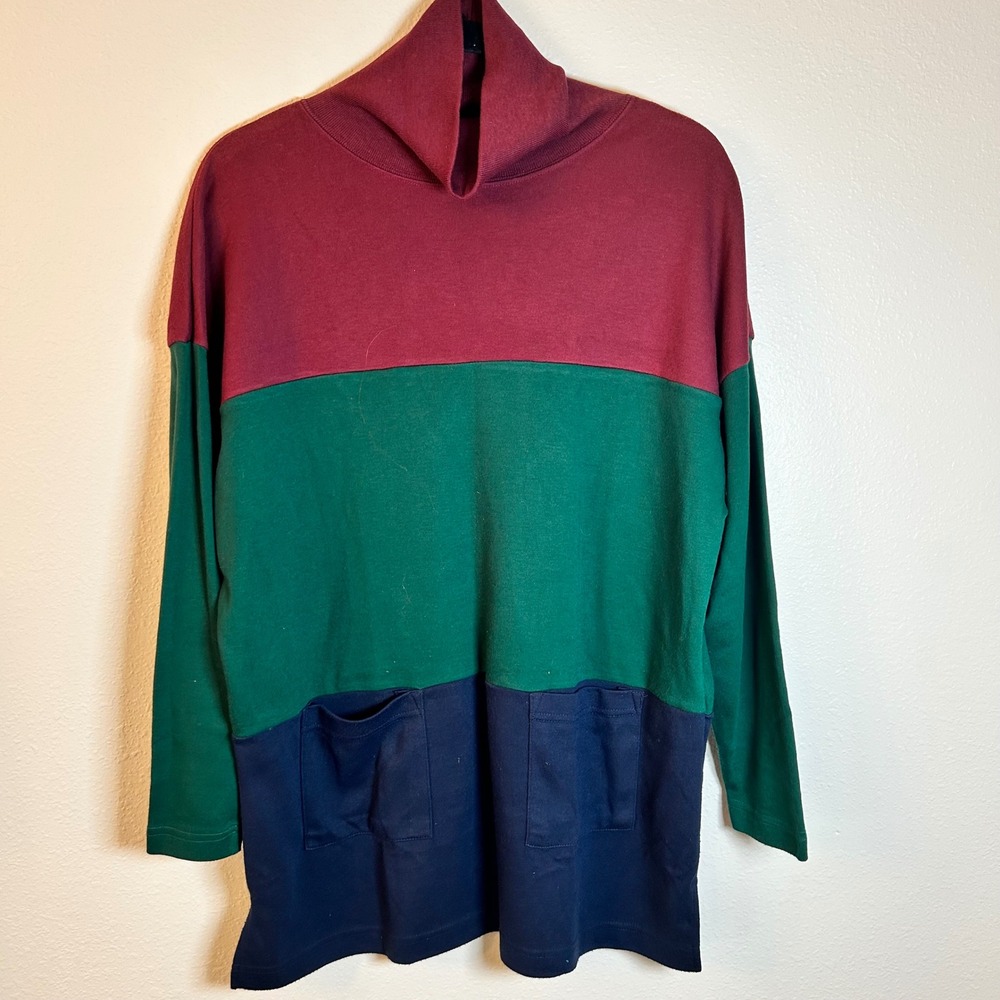 Milano Design Group Tunic Top L Colorblock Pockets Vintage 90's Polyester Cotton